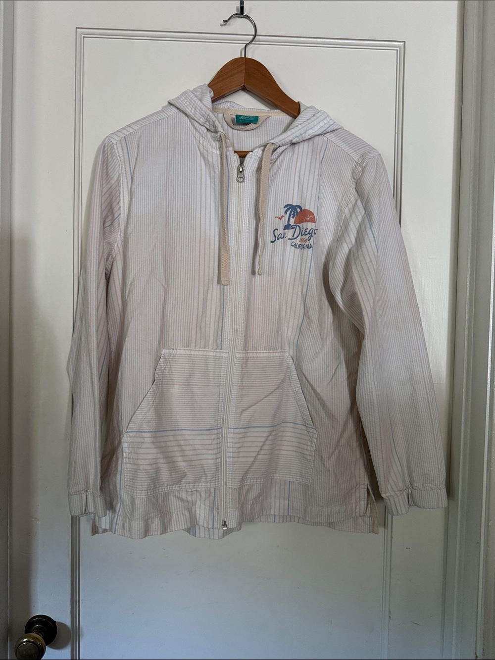 San Diego Hooded Zip Jacket - Light Beige Stripe